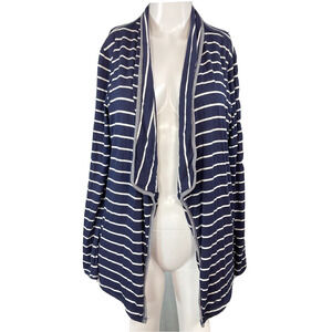Ink Love and Peace Cardigan Womens Sz M Navy Blue White Striped Knit Stretch